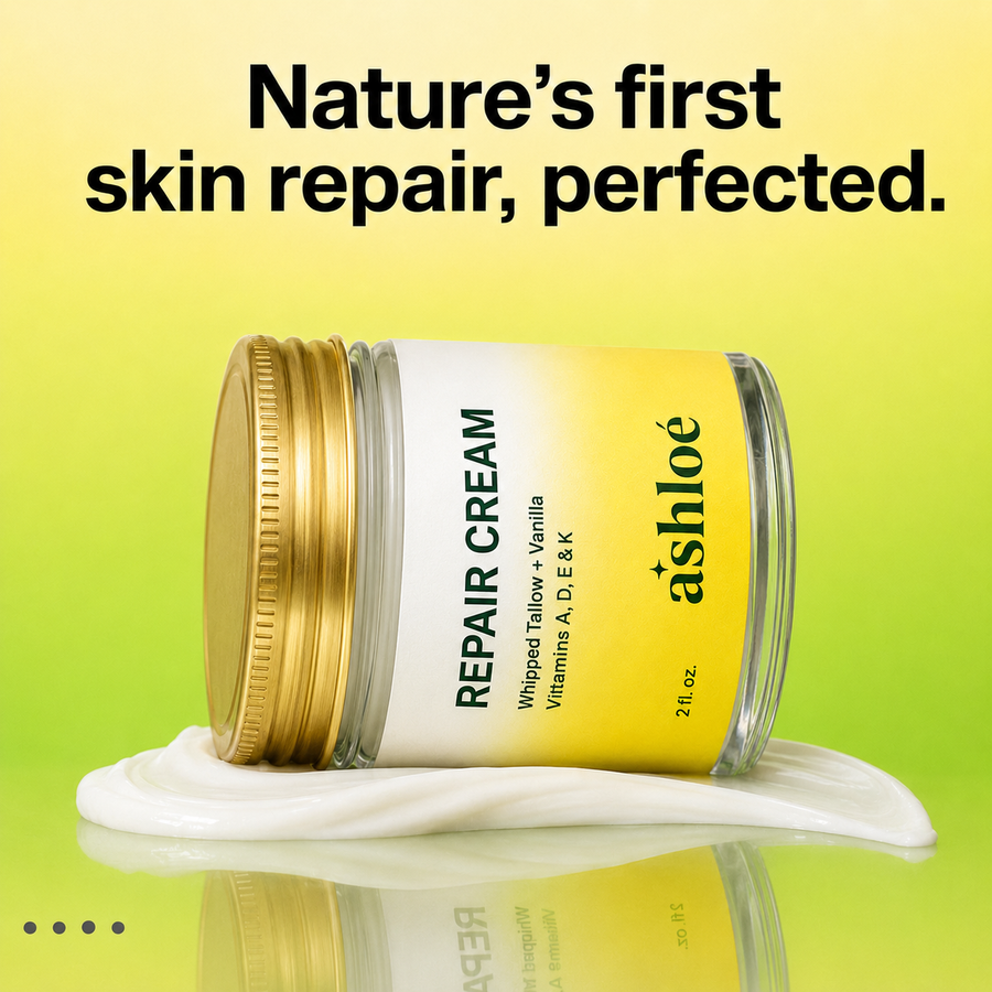 Ashloé Repair Cream resting on whipped cream